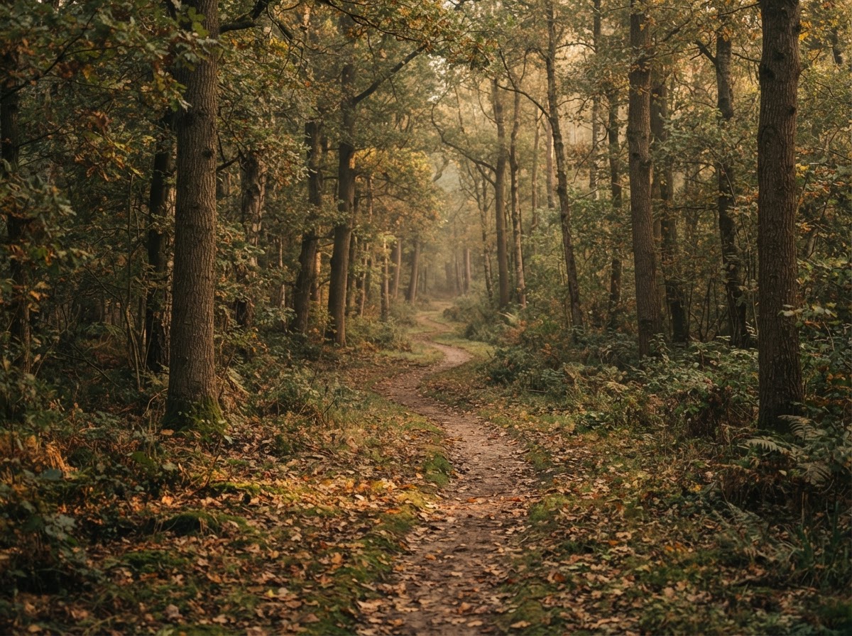Bospad in herfstlicht